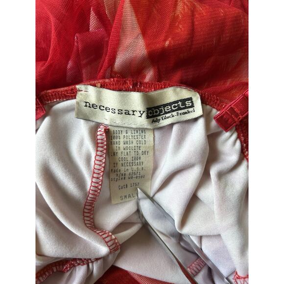 Y2K 90s Maxi Dress Mesh See through Hawaiian Red NECESSARY Objects Bodycon - Picture 8 of 16